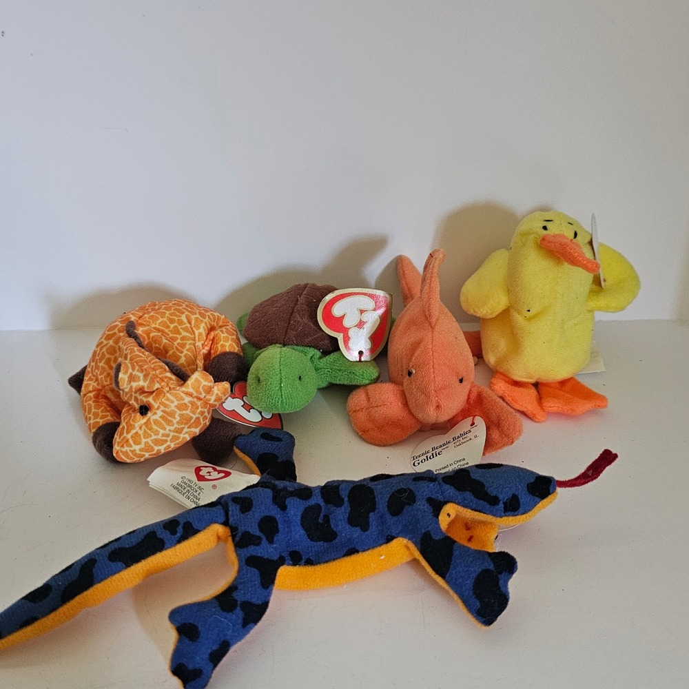 Ty Teenie Beanie Babies Lot 5pc Speedy Twigs Goldie Quacks Lizz McDonalds Plush